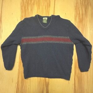 ATC Trading Co Wool Sweater Mens Large Navy Stripe Made in USA Vintage Y2K 90s